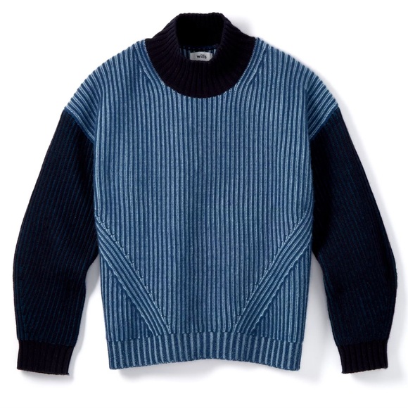 Women’s Naamad Turtleneck Color Block  Blue Sweater, NWT - Picture 1 of 3